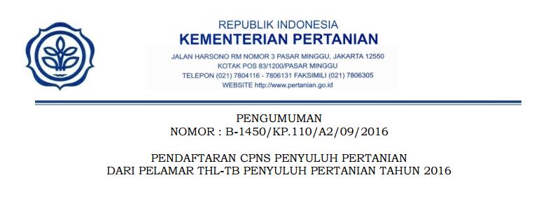 pendaftaran cpns penyuluh pertanian thl-tb 2016